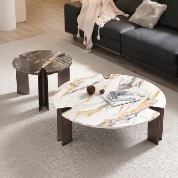 Marble Coffee Table Set with Stainless Steel Legs - Luxurious Living Room Furniture