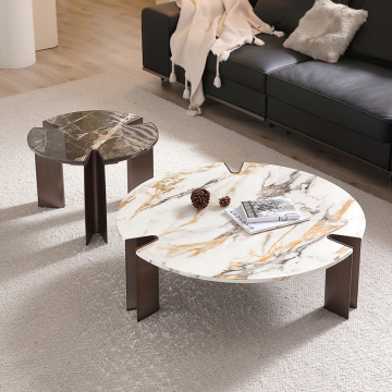 Marmor Couchtisch Set mit Edelstahlbeinen - luxuriöse Wohnzimmermöbel
