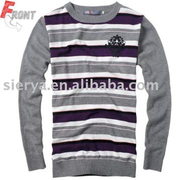 men's cotton stripe round neck sweater