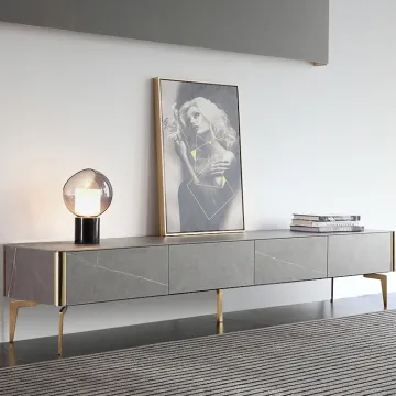 Luxury Wood and Gold Modern TV Stand for Large TVs