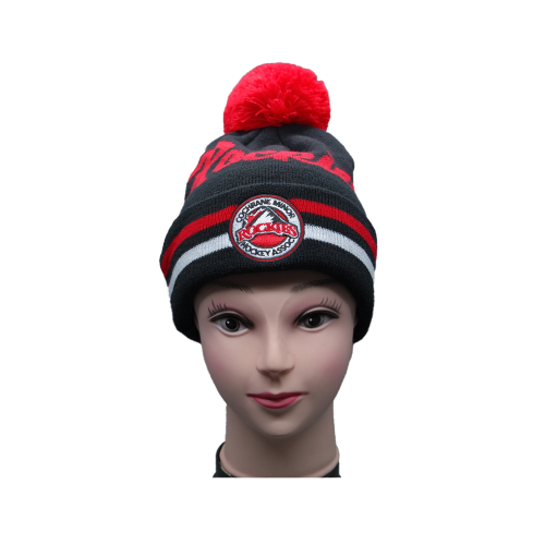 Beanie Rajut Klub Hoki Hitam dan Merah Bordir