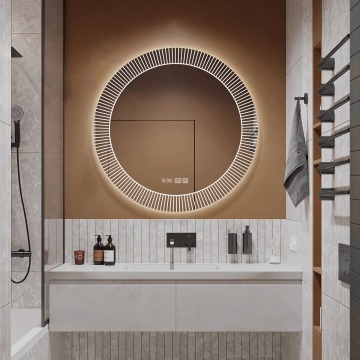 Circular Smart Bathroom Mirror with LED Illumination and Touch Screen