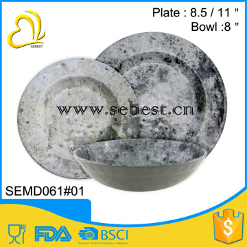 wholesale 3pc rock design print round melamine dinner set