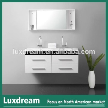Double Ceramic Basin Bathroom Vanity with Mirror Cabinet - White
