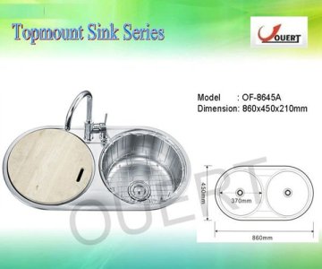 OF-8645A 2012 OUERT Newest Stainless Steel Double Bowl Kitchen Sink, SUS 304/201, Portable Sink