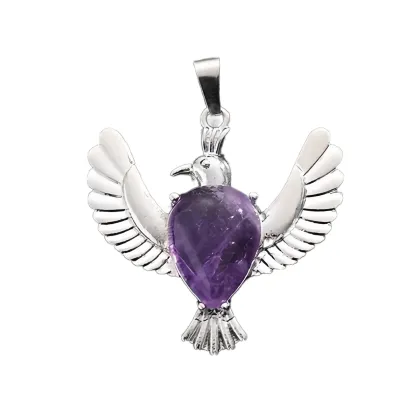 Natural Stone Teardop Silver Alloy Dove of Peace Stone Pendant Gemstone Dove of Peace Charm Pendant for Jewelry NecklaceEerring