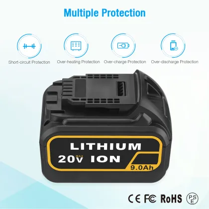 2 Pack 9000mAh DCB200 Rechargeable Battery Replacement for Dewalt 20V Lithium Ion Power Tools