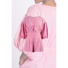 Skin-friendly V Neckline Puff-Sleeved Cotton Linen Romper