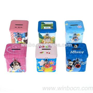 Square coin bank with tin material