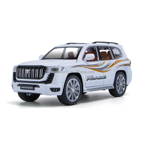 Wholesale Diecast Model Car: 1:24 Scale Prado 6 Door Open Sound Light Pull Back Alloy Simulation Toy