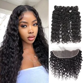 Ishow Brazilian Water Wave Bundles With Closure Non Remy Human Hair Bundles With Frontal Pre Plucked 3 Bundles With Frontal