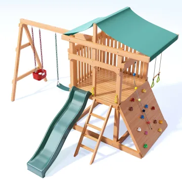2022 Kids Outdoor Wooden Swing Set with Plastic Slide - Affordable Prices