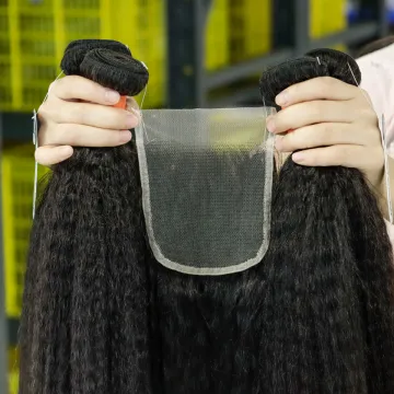 Annione Yaki Kinky Straight Hair Bundles With Closure Brazilian Hair Weave Natural Human Hair Extensions Bundles With Closure