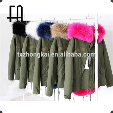 Wholesale price large natural real fur coat /real fur amy parka