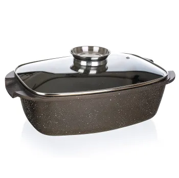 Die Cast Aluminum Roaster with Glass Lid - Non Stick Coating, Big Size, Oven Safe