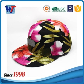 Fashion Vintage Large Flower Snapback Hats with Metal logo
