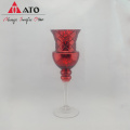 Red Transparent Long-Stawed Glass Pedestal Candlestick