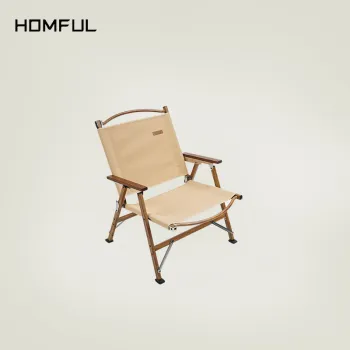 HOMFUL Outdoor Glamping Portable Aluminum Alloy Folding Chairs with Wooden Armrest