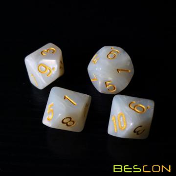 Bescon Polyhedral 10 Sides Dice with Number 1-10, Marble White 10 Sided Dice, 10 Sides Cube 1-10 Pearl White