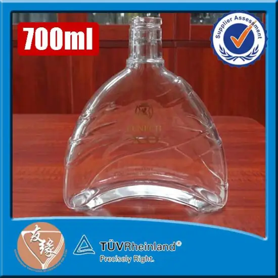 Triangle 70cl embossed bar top golden custom decal xo brandy super flint glass empty spirit bottle