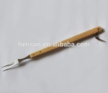 Long Wooden Handle BBQ Fork Barbecue Turning Fork