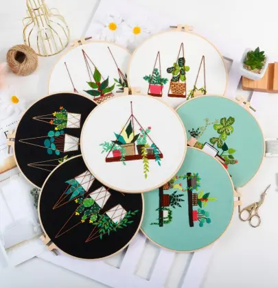 2023 New Plant Needlework Set Green Radish Hanging Basket Embroidery Kit for Beginners