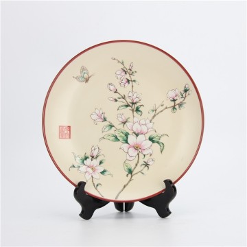 P001P Kitchen Wall Decor: Ceramic Round Flower Plates and Porcelain Dishes Dinnerware Set