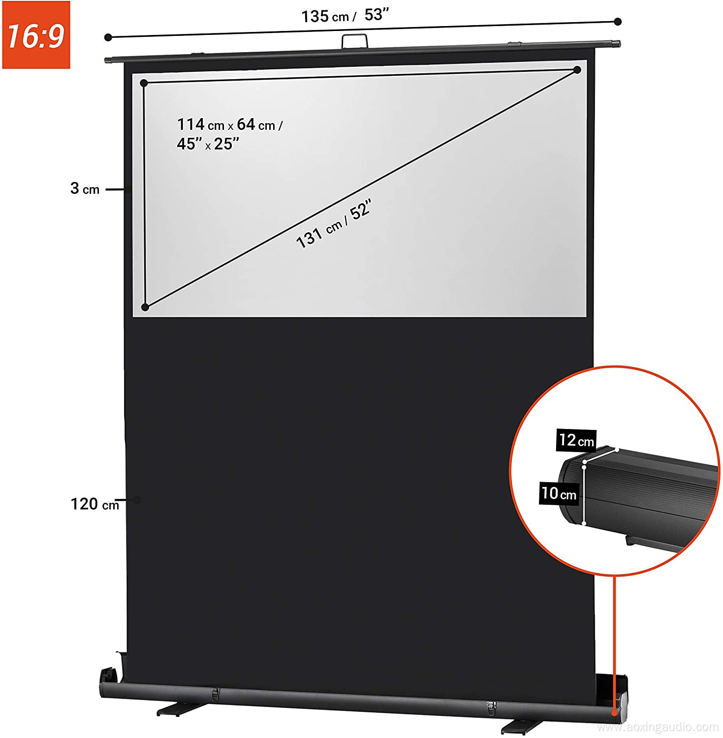 120x68cm floor display outside movie projector screen