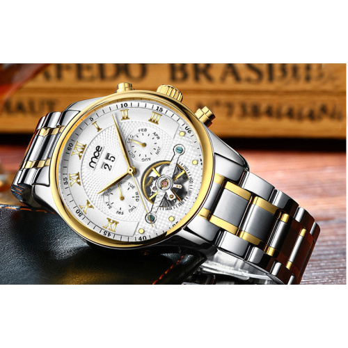 gold case all stainless steel machine dial watch