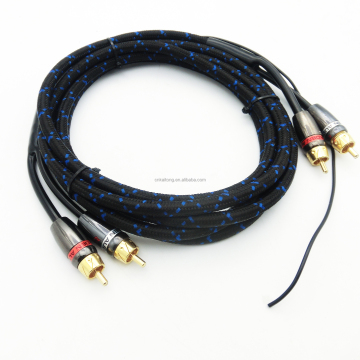 High-Quality Braided Twisted Pair RCA to RCA Cable with Metal Connectors for Audio Aux and Microphone