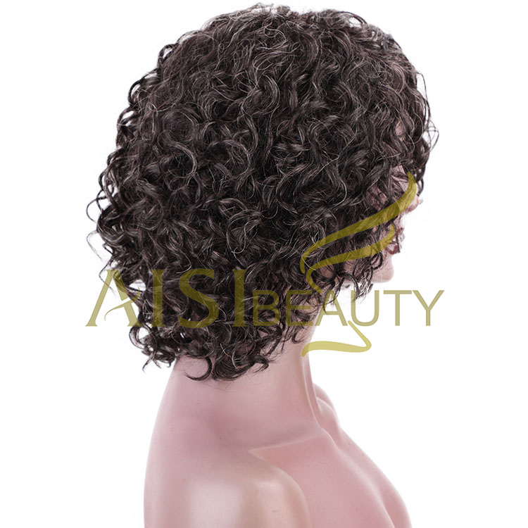 Aisi Beauty Human Hair Short Bob Custom Women  Brazilian Human Hair Afro Curly Wave Mixed Brown Gray Wig
