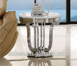 deluxe round shape stainless steel frame corner side table set with marble top