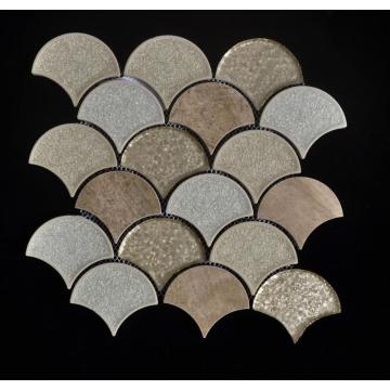 Sector Shape Porcelain Mix Glass Mosaic