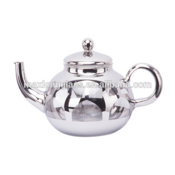 Borosilicate glass tea pot with plating silver, 950ml.