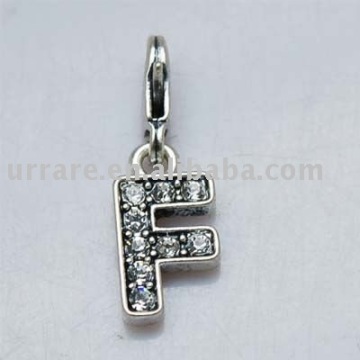 "F" Shape Jewelry Alloy Charm with Lobster and Rhinestone