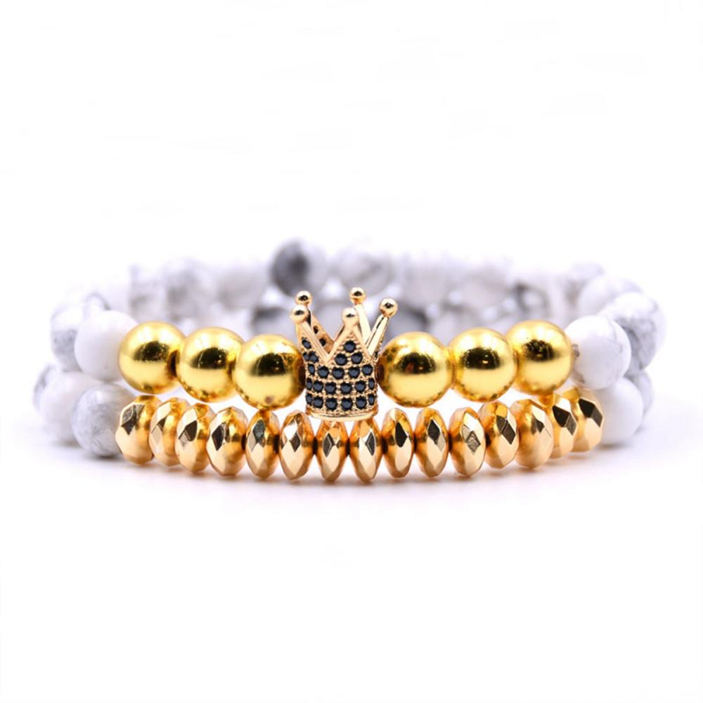 Breloque en alliage d&#39;or Couronne 8 MM semi-pierres précieuses perles Bracelet pour femmes en gros