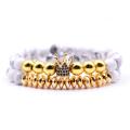 8 MM Tiger Eye Beads Gold Crown Alloy Charm Bracelet for Men