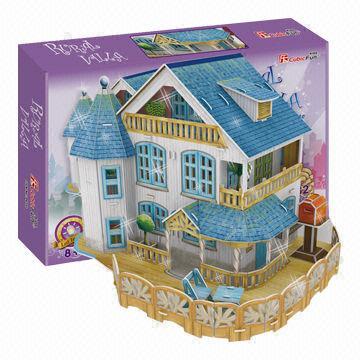 Children's doll house puzzle toy with LED light