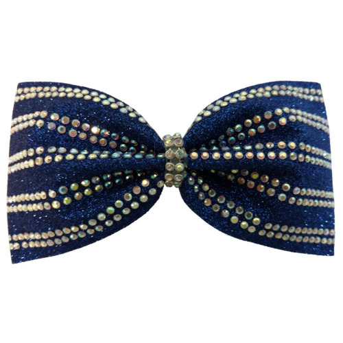 Navy blue glitter and  crystal rhinestone cheer bow transfer