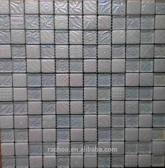 White Solid glass man made stone shinny surface mosaic flooring kitchen wall use tile