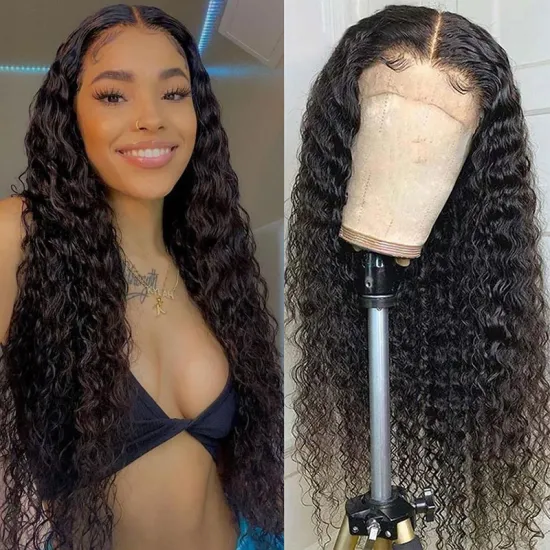 150% Density Virgin Human Hair Clear Lace Frontal Wig 13x4 4x4 Deep Curly Closure Frontal Wig