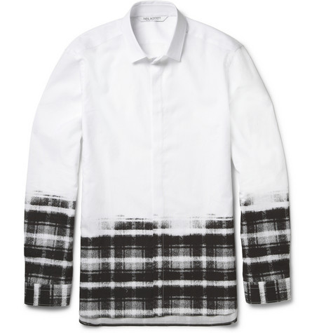 Men's Cotton Printed Contrast Hem Long Sleeve Shirt