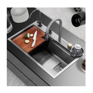Luxury Anti-Scratch Black Waterfall Kitchen Sink with Faucet