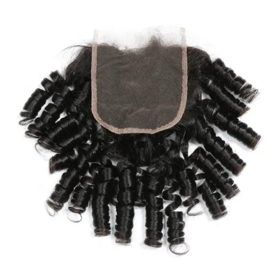 4*4 lace closure Bouncy Curl Curly Brazilian Hair Extension lace closure human hair For Wholesale