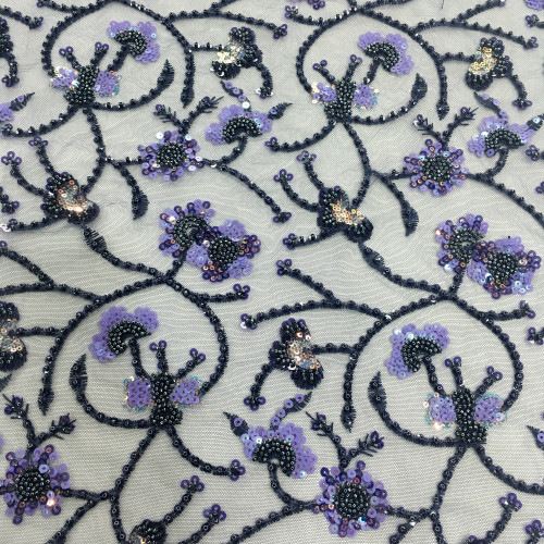 Polyester Sequins And Beads Border Embroidery Fabric