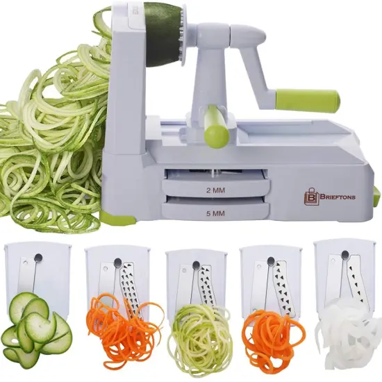 Brieftons 5-Blade Spiralizer (BR-5B-02): Strongest-and-Heaviest Duty Vegetable Spiral Slicer, Best Veggie Pasta Spaghetti Maker