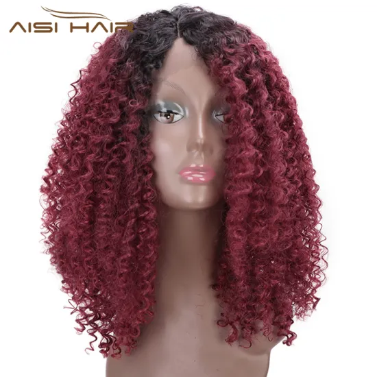 Aisi Hair Medium Long Ombre Red Dark Root Wig Afro Kinky Curly Lace Frontal Wig Synthetic Front Lace Hair Wigs For Black Women