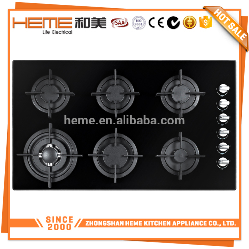 Kitchen appliance tempered glass surface 90 cm 6 burners gas cooker