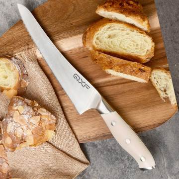 Professional 8 Inch Serrated Bread Knife with White ABS Handle
