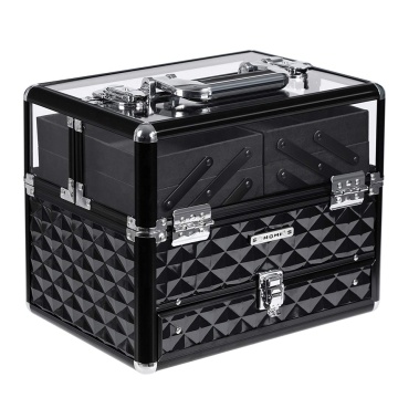 Deluxe Makeup Case Beauty Cosmetic Wanity Organizer for Professional Artist Assive Case مع غطاء أكريليك شفاف